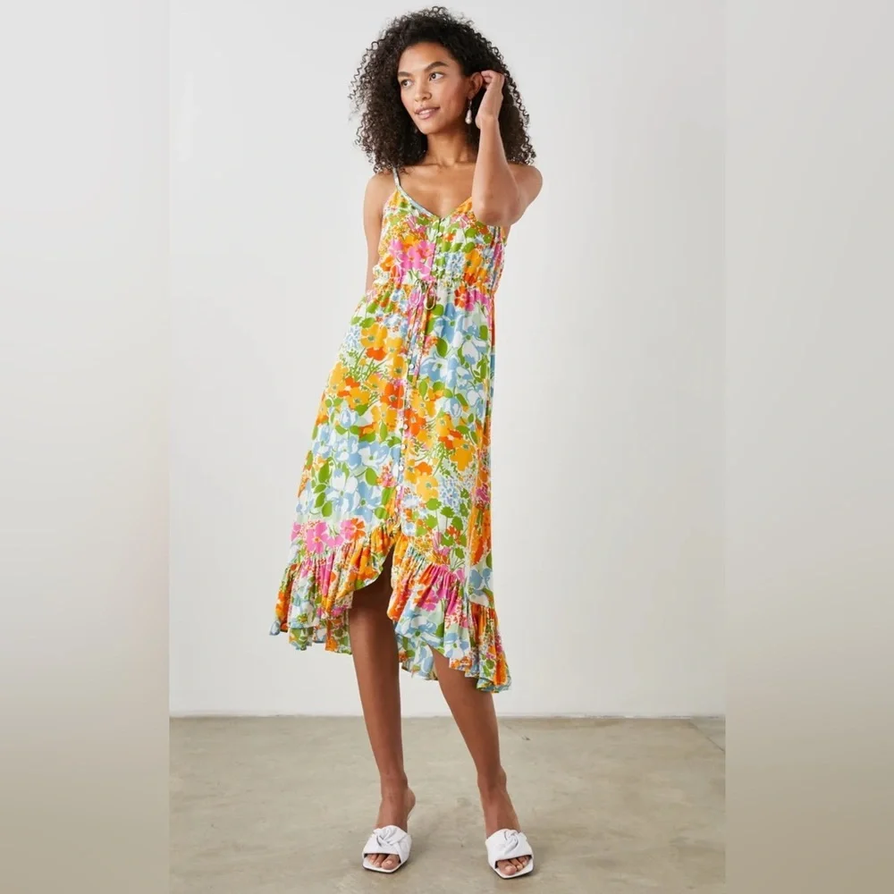 Rails Frida Day Garden Floral‎ High Low Sleeveless Midi Dress Colorful Vacation - Picture 8 of 15